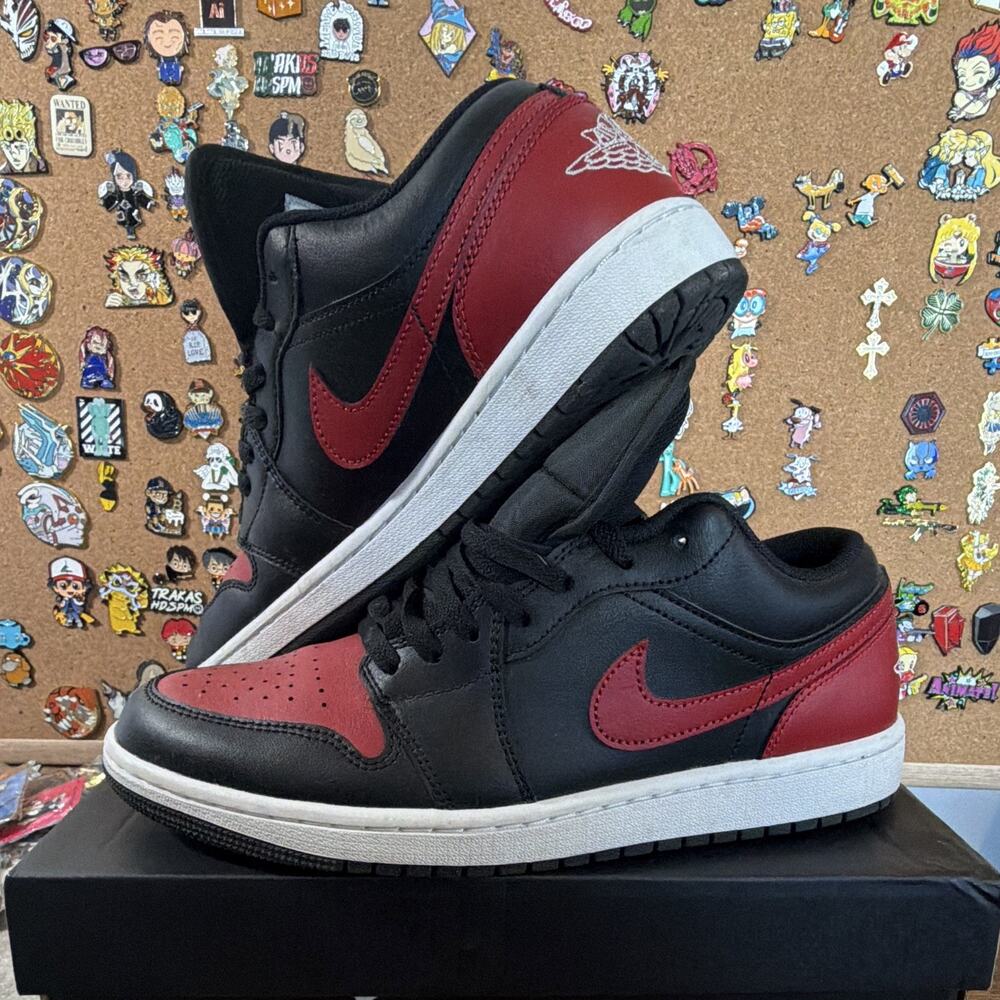 Air Jordan 1 Low Black/Red Leather Low Top Sneakers US 9.5